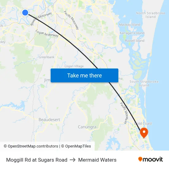Moggill Rd at Sugars Road to Mermaid Waters map