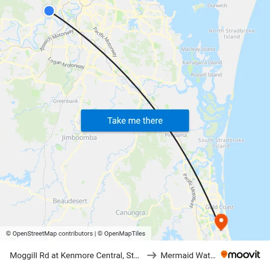Moggill Rd at Kenmore Central, Stop 37 to Mermaid Waters map