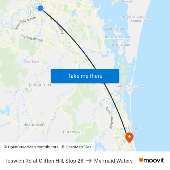 Ipswich Rd at Clifton Hill, Stop 28 to Mermaid Waters map