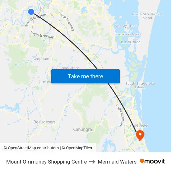 Mount Ommaney Shopping Centre to Mermaid Waters map