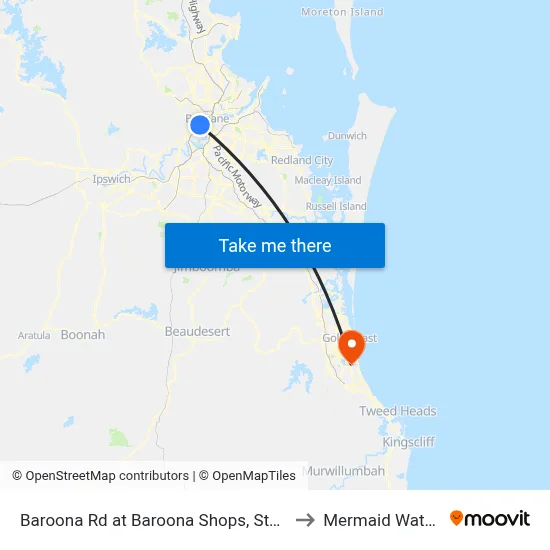 Baroona Rd at Baroona Shops, Stop 7 to Mermaid Waters map