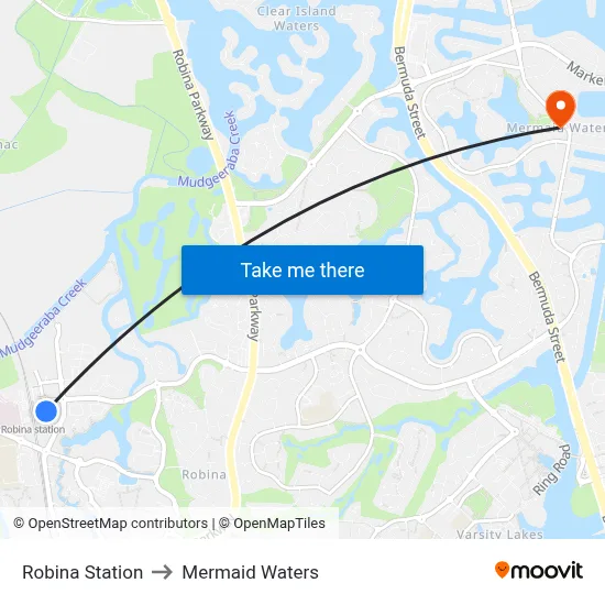 Robina Station to Mermaid Waters map