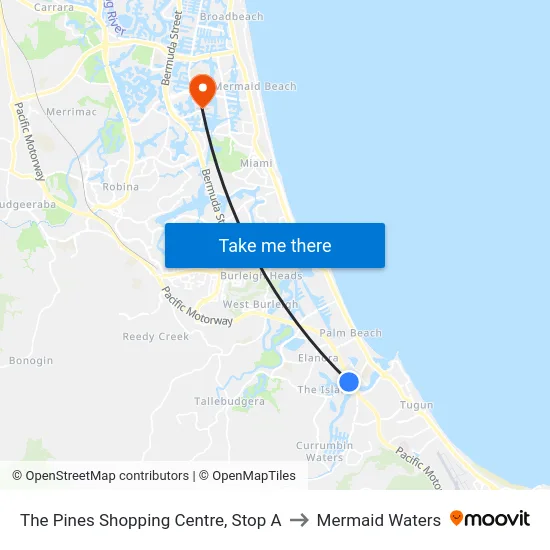The Pines Shopping Centre, Stop A to Mermaid Waters map