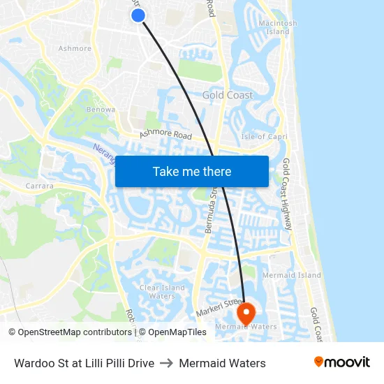 Wardoo St at Lilli Pilli Drive to Mermaid Waters map