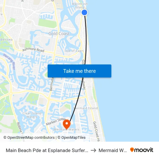 Main Beach Pde at Esplanade Surfers Paradise to Mermaid Waters map