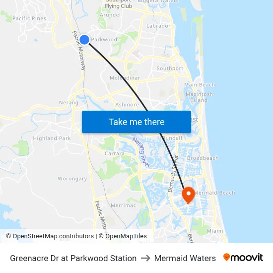 Greenacre Dr at Parkwood Station to Mermaid Waters map