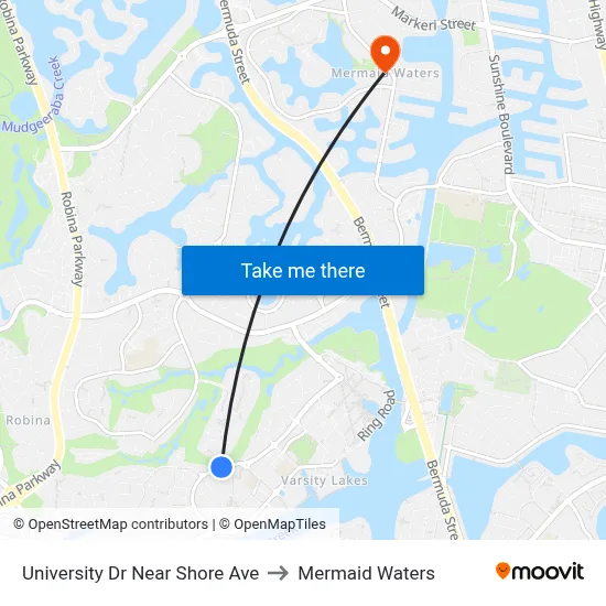 University Dr Near Shore Ave to Mermaid Waters map