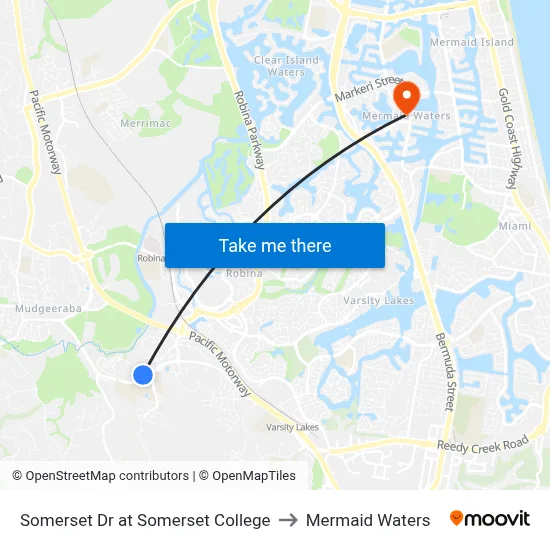 Somerset Dr at Somerset College to Mermaid Waters map