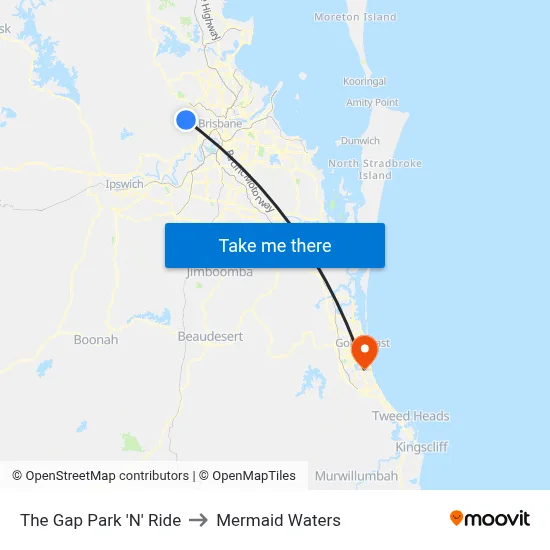 The Gap Park 'N' Ride to Mermaid Waters map