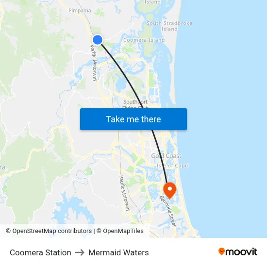 Coomera Station to Mermaid Waters map
