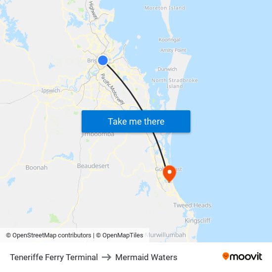 Teneriffe Ferry Terminal to Mermaid Waters map