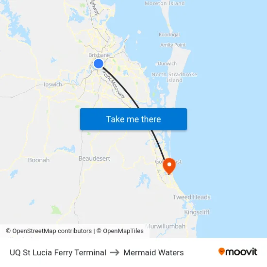 UQ St Lucia Ferry Terminal to Mermaid Waters map