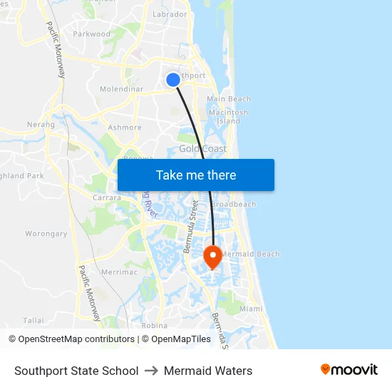 Southport State School to Mermaid Waters map