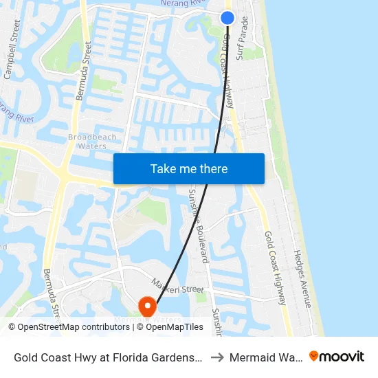 Gold Coast Hwy at Florida Gardens Station to Mermaid Waters map