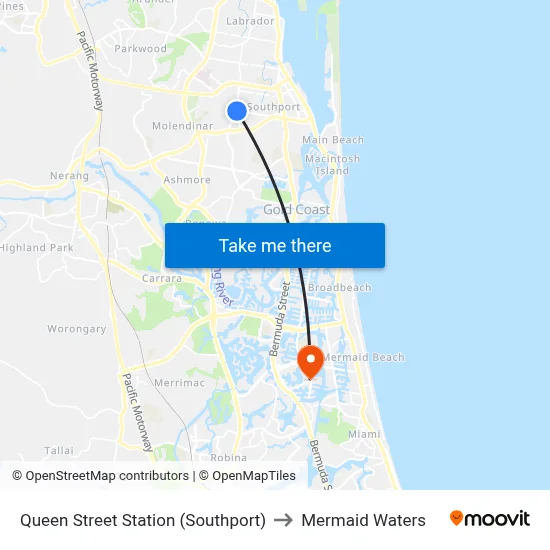 Queen Street Station (Southport) to Mermaid Waters map