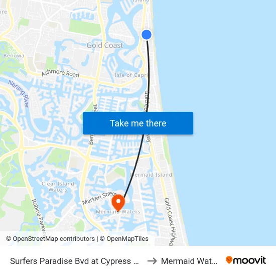 Surfers Paradise Bvd at Cypress Ave to Mermaid Waters map