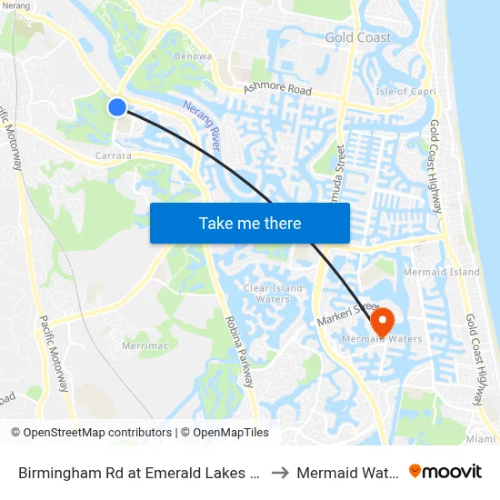 Birmingham Rd at Emerald Lakes Drive to Mermaid Waters map