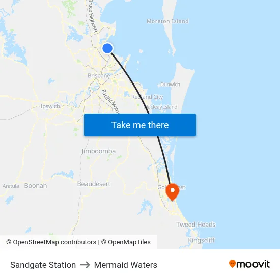 Sandgate Station to Mermaid Waters map