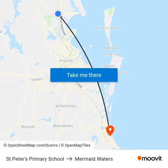 St Peter's Primary School to Mermaid Waters map