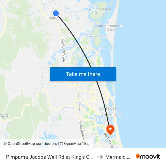 Pimpama Jacobs Well Rd at King's Christian College to Mermaid Waters map