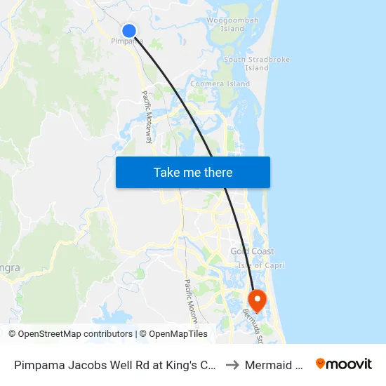 Pimpama Jacobs Well Rd at King's Christian College to Mermaid Waters map