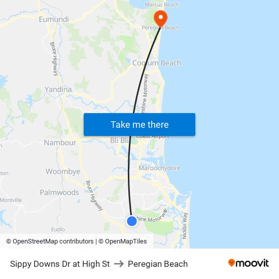 Sippy Downs Dr at High St to Peregian Beach map