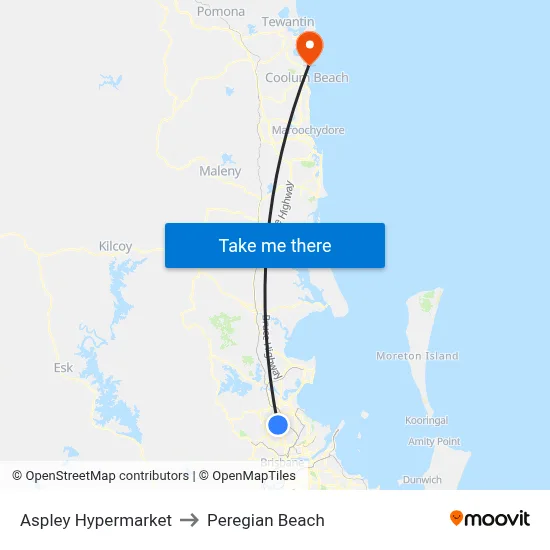 Aspley Hypermarket to Peregian Beach map