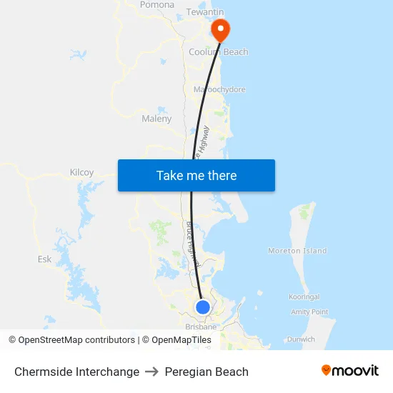 Chermside Interchange to Peregian Beach map