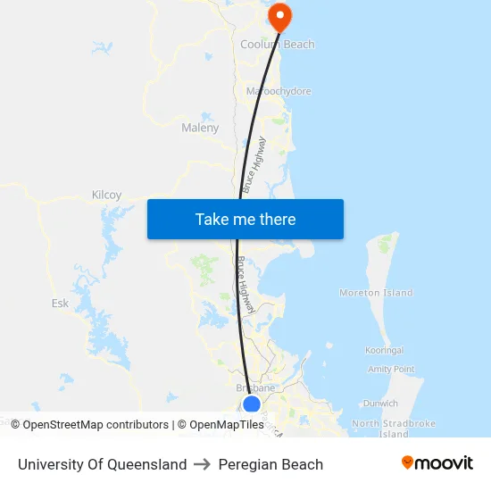 University Of Queensland to Peregian Beach map
