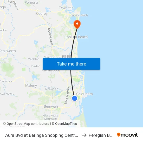 Aura Bvd at Baringa Shopping Centre Stop A to Peregian Beach map