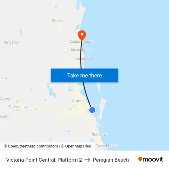 Victoria Point Central, Platform 2 to Peregian Beach map
