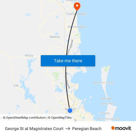 George St at Magistrates Court to Peregian Beach map