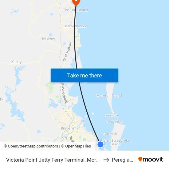 Victoria Point Jetty Ferry Terminal, Moreton Bay (Redland City) to Peregian Beach map