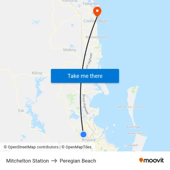 Mitchelton Station to Peregian Beach map