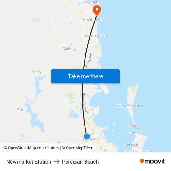 Newmarket Station to Peregian Beach map