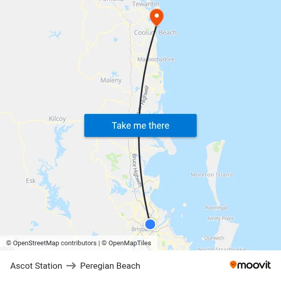 Ascot Station to Peregian Beach map