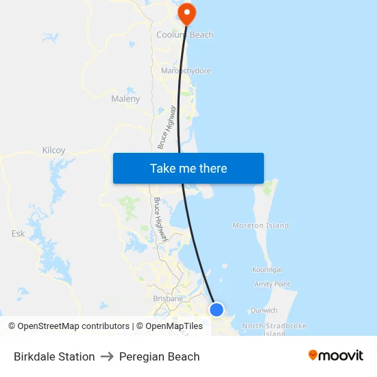 Birkdale Station to Peregian Beach map