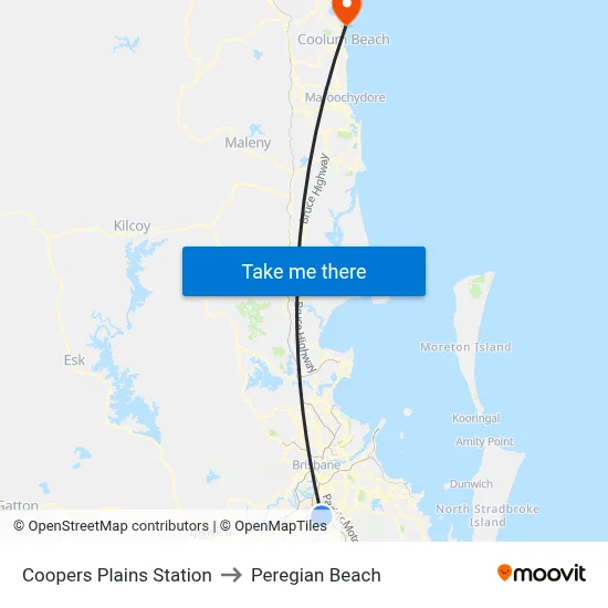 Coopers Plains Station to Peregian Beach map