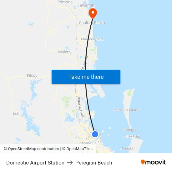 Domestic Airport Station to Peregian Beach map