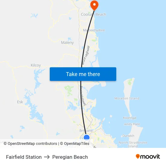 Fairfield Station to Peregian Beach map