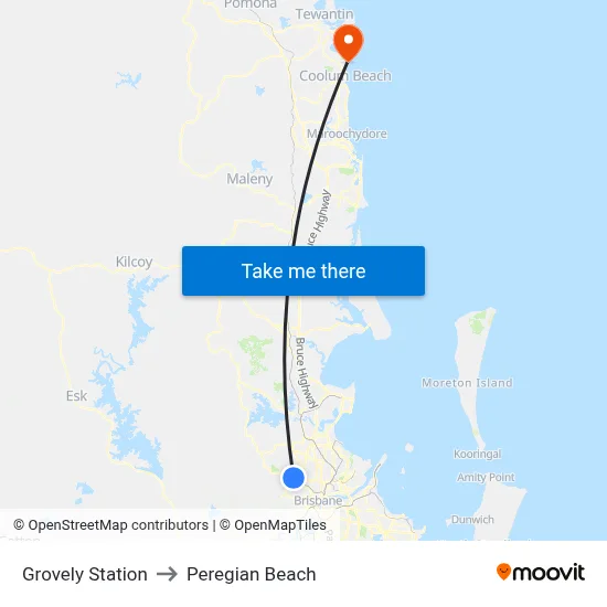 Grovely Station to Peregian Beach map