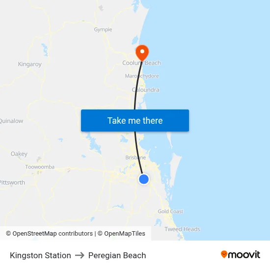 Kingston Station to Peregian Beach map