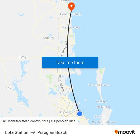 Lota Station to Peregian Beach map
