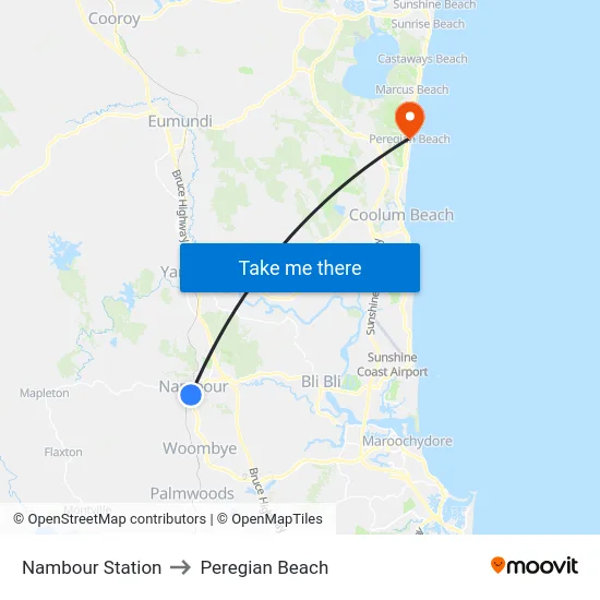 Nambour Station to Peregian Beach map