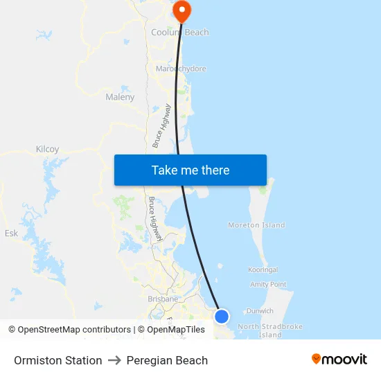 Ormiston Station to Peregian Beach map