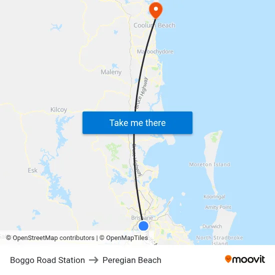 Boggo Road Station to Peregian Beach map