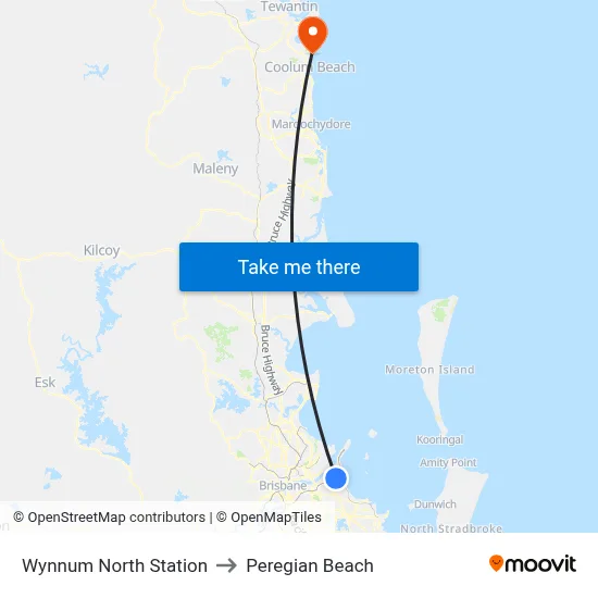 Wynnum North Station to Peregian Beach map