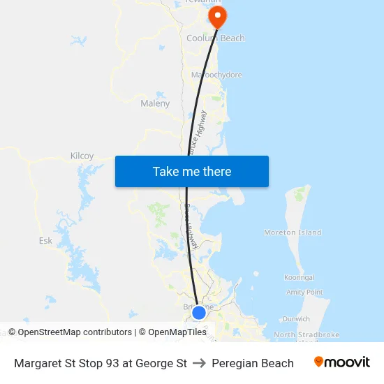 Margaret St Stop 93 at George St to Peregian Beach map