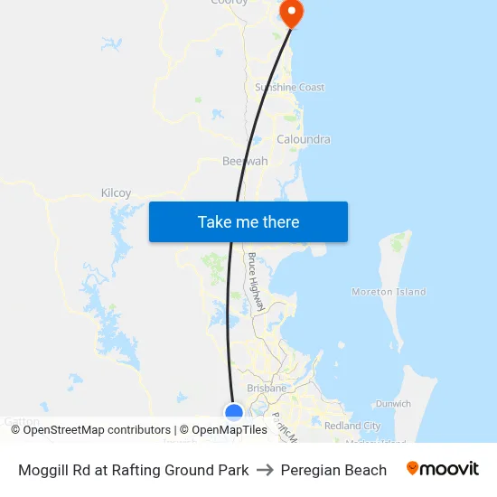 Moggill Rd at Rafting Ground Park to Peregian Beach map