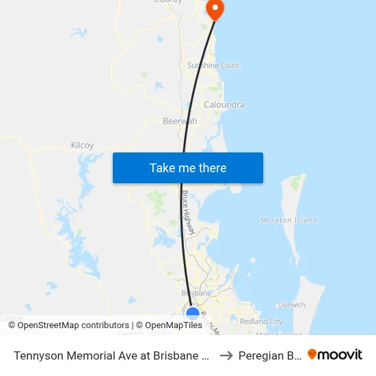 Tennyson Memorial Ave at Brisbane Golf, Stop 36 to Peregian Beach map